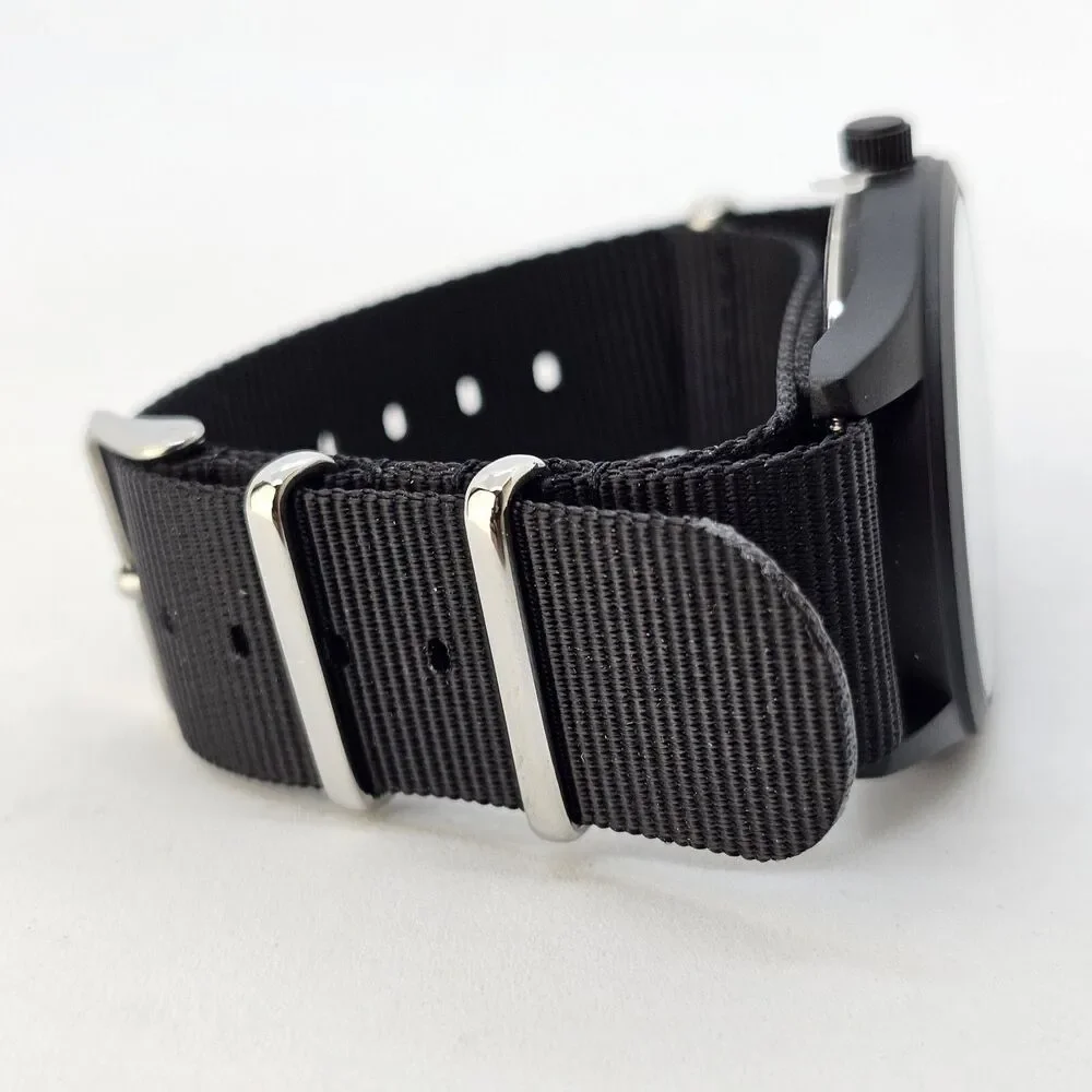 Men's Field Watch 42MM Black Case‎ Black Dial Black Canvas Band Strap NewBattery